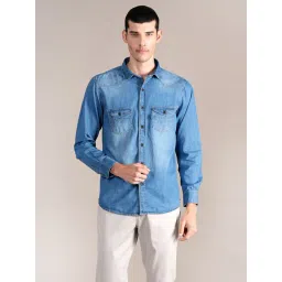 Cantabil Blue Cotton Regular Fit Denim Shirt-picture-22