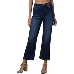 cantabil Blue Solid Cotton Denim Flat Front Mid Rise Full Length Regular Fit Casual Jeans for Women | Denim for Womens | Women Full Length Cotton Casual Jeans (P_LDNM00062_DARKMERCERISED)-picture-31