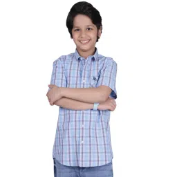 Cantabil Boys Blue Cotton Chequered Casual Shirt-image-26