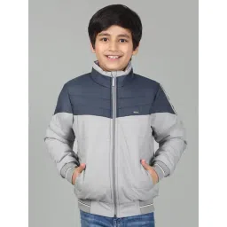 Cantabil Boy's Grey Mock Neck Color Block Full Sleeves Casual Jacket-picture-25