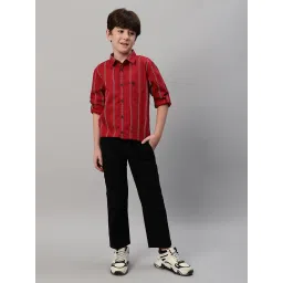Cantabil Boys Maroon Striped Full Sleeves Shirt image 5
