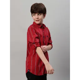 Cantabil Boys Maroon Striped Full Sleeves Shirt image 4
