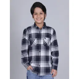 Cantabil Boys Navy Cotton Regular Fit Chequered Shirt-image-47