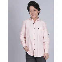 Cantabil Boys Pink Cotton Regular Fit Striped Shirt-picture-22