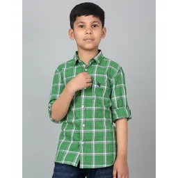 Cantabil Boys Tartan Checked Spread Collar Long Roll-Up Sleeves Casual Shirt-picture-17