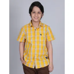 Cantabil Boys Yellow Cotton Checked Shirt-image-10