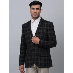 Cantabil Checked Notched Lapel Collar Single-Breasted Formal Blazer-picture-16