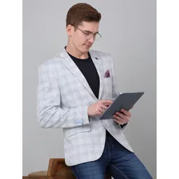 Cantabil Checked Notched Lapel Single Breasted Blazer-picture-37