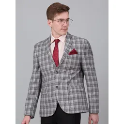 Cantabil Checked Notched Lapel Single Breasted Blazer-picture-36