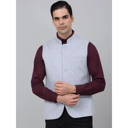 Cantabil Checked Single-Breasted Slim Fit Nehru Jacke-picture-29
