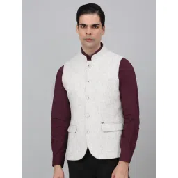 Cantabil Cream Regular Fit Printed Waistcoat-picture-19