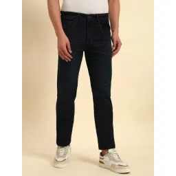 Cantabil Dark Blue Regular Fit Solid Denim Jeans-picture-29