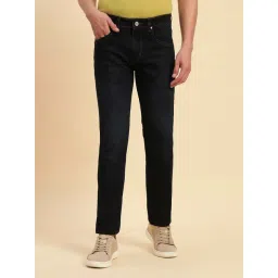 Cantabil Dark Blue Regular Fit Solid Denim Jeans-picture-32
