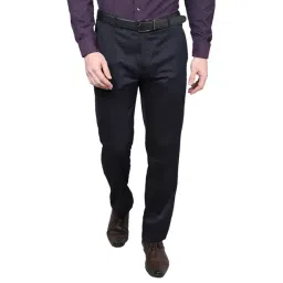 Cantabil Dark Navy Regular Fit Flat Front Trousers-picture-24