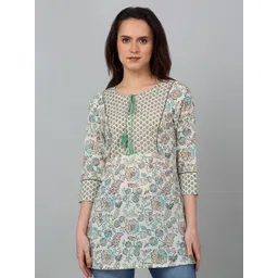 Cantabil Floral Printed Tie-Up Neck Pure Cotton Straight Kurti image 1