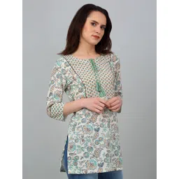 Cantabil Floral Printed Tie-Up Neck Pure Cotton Straight Kurti image 4