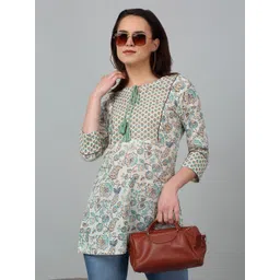 Cantabil Floral Printed Tie-Up Neck Pure Cotton Straight Kurti image 3