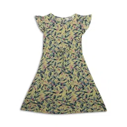 Cantabil Girls Floral Printed Round Neck Flutter Sleeve Tie-Up Fit & Flare Dress-picture-15