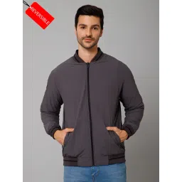 Cantabil Grey & Black Regular Fit Striped Reversible Jacket-picture-11