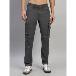 Cantabil Grey Regular Fit Solid Cargos-image-41