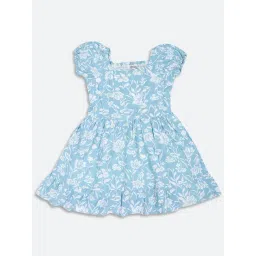 Cantabil Kids Blue & White Cotton Floral Print Dress-picture-33