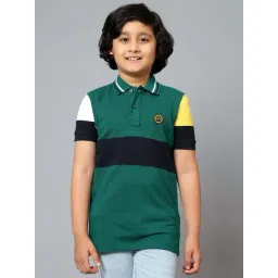Cantabil Kids Green & Black Color Block Polo T-Shirt-picture-34
