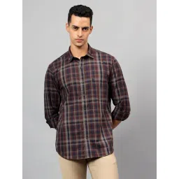 Cantabil Maroon Cotton Regular fit Checks Shirts-picture-26