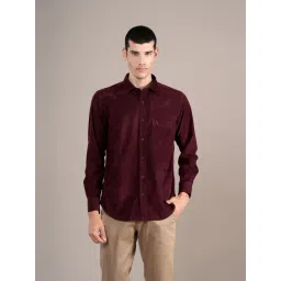 Cantabil Maroon Cotton Regular Fit Self Pattern Shirt-picture-44