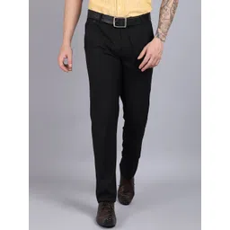 Cantabil Men Black Cotton Formal Trousers-picture-12