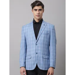 Cantabil Men Blue Checked Suede Single-Breasted Formal Blazer-picture-32