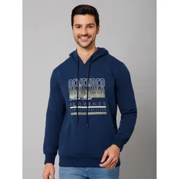 Cantabil Men Blue Printed Hooded Sweatshirt image 1