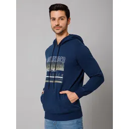 Cantabil Men Blue Printed Hooded Sweatshirt image 4