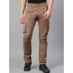 Cantabil Men Brown Solid Full Length Cargos Trousers-picture-29