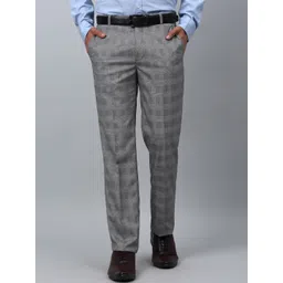 Cantabil Men Checked Comfort Mid-Rise Formal Trousers-picture-16