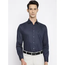 Cantabil Men Navy Blue & White Printed Cotton Formal Shirt-picture-34