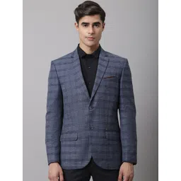 Cantabil Men Navy Blue Checked Single Breasted Formal Blazer-picture-26