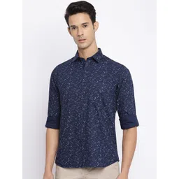 Cantabil Men Navy Blue Printed Cotton Casual Shirt-picture-29