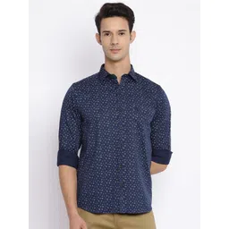 Cantabil Men Navy Blue Printed Cotton Casual Shirt-picture-28