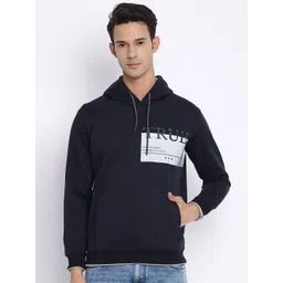 Cantabil Men Navy Blue Printed Hooded Woolen Sweatshirt-picture-16