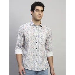Cantabil Men Original Fit Abstract Printed Spread Collar Linen Casual Shirt-picture-33