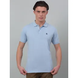 cantabil Men Solid Polo Neck Polycotton Light Blue T-Shirt-picture-11