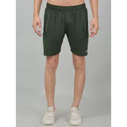 Cantabil Men's Olive Green Solid Stretchable Activewear Shorts-picture-13