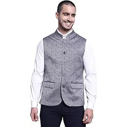 cantabil Men's Printed Grey Mandarin Collar Waist Coat-picture-29