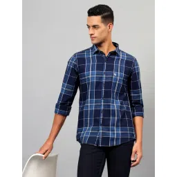 Cantabil Navy Blue Cotton Regular Fit Checked Casual Shirt-picture-14