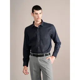 Cantabil Navy Blue Cotton Regular Fit Self Pattern Shirt-picture-20