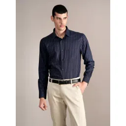 Cantabil Navy Blue Cotton Regular Fit Striped Shirt-picture-27