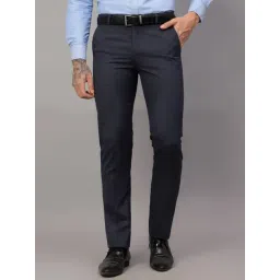 Cantabil Navy Blue Regular Fit Checks Trousers-picture-30
