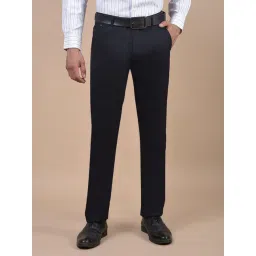 Cantabil Navy Blue Regular Fit Solid Formal Trousers-picture-17