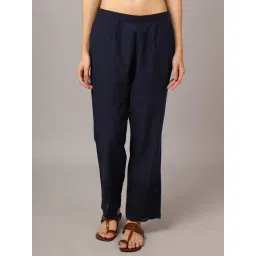 Cantabil Navy Cotton Embroidered Regular Fit Pants-picture-11