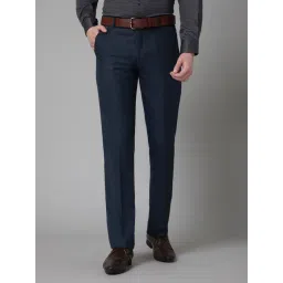 Cantabil Navy Regular Fit Self Pattern Trousers-picture-48